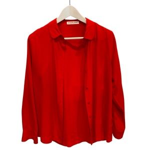 Everlane, bright red silk blouse